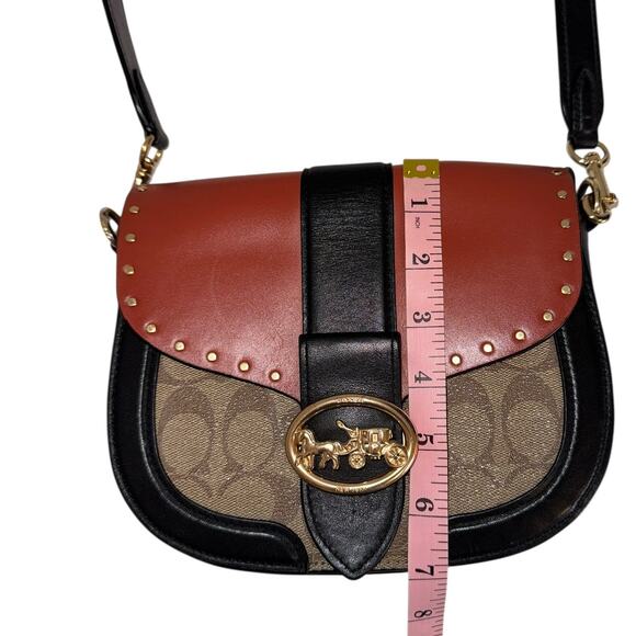 Coach Georgie Saddle Bag Terracotta Colorblock Signature Canvas Rivets Crossbody - Picture 10 of 16